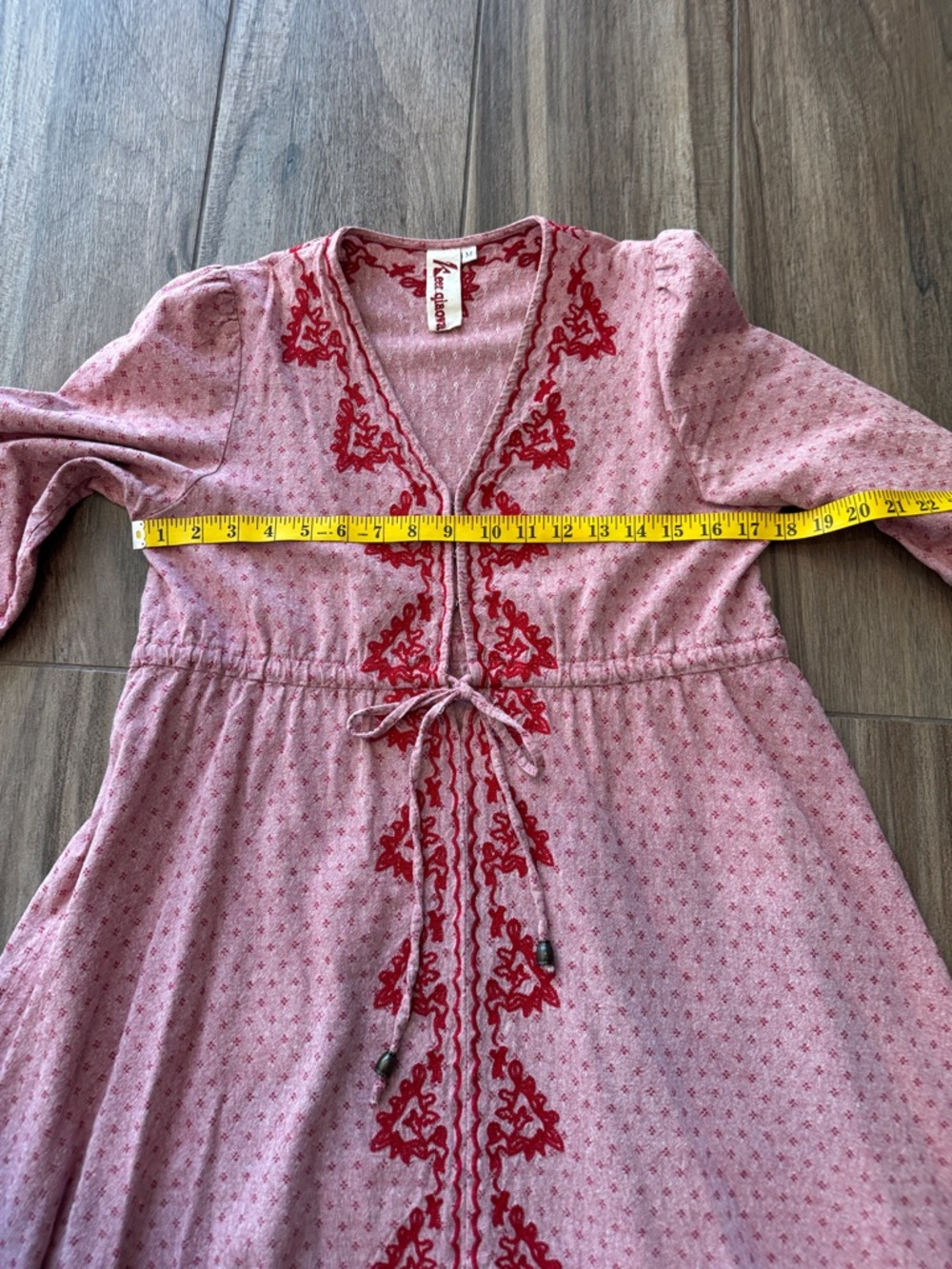 Prairie Dress Pink Embroidered Maxi Dress with Red Trim. Costume. Women’s Medium - Picture 9 of 10